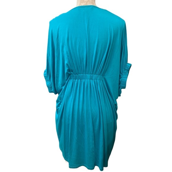 TRINA TURK Tunic Dress Batwing Gathered Waist Turquoise Size 4 - Picture 4 of 9